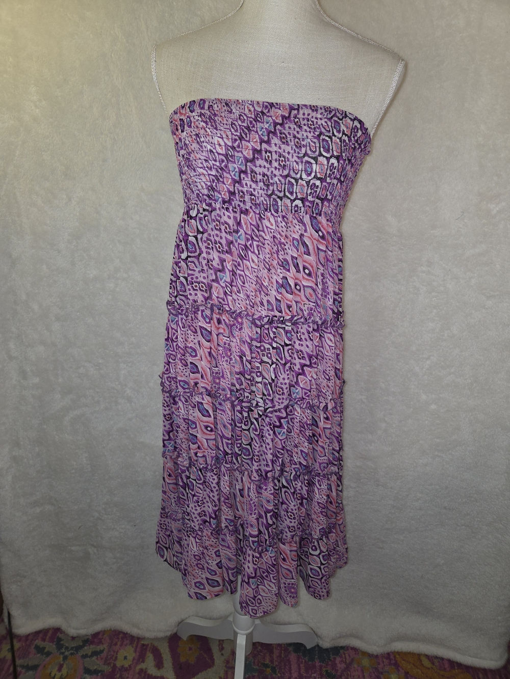 Kenneth Cole Reaction Strapless Purple and Pink Tiered Swim Coverup